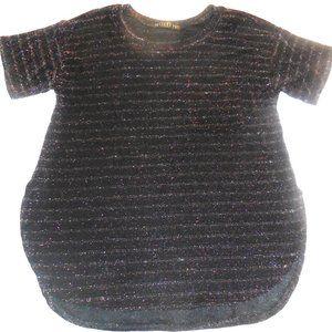 Jersey Top NEW MEDIUM Black Lurex Stripe short sleeve blouse party shiny shiirt
